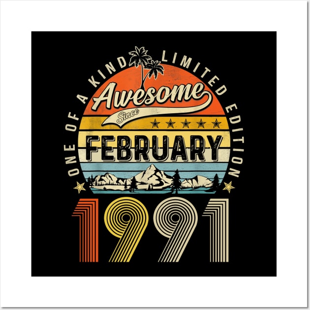 Awesome Since February 1991 Vintage 32nd Birthday Wall Art by Vintage White Rose Bouquets